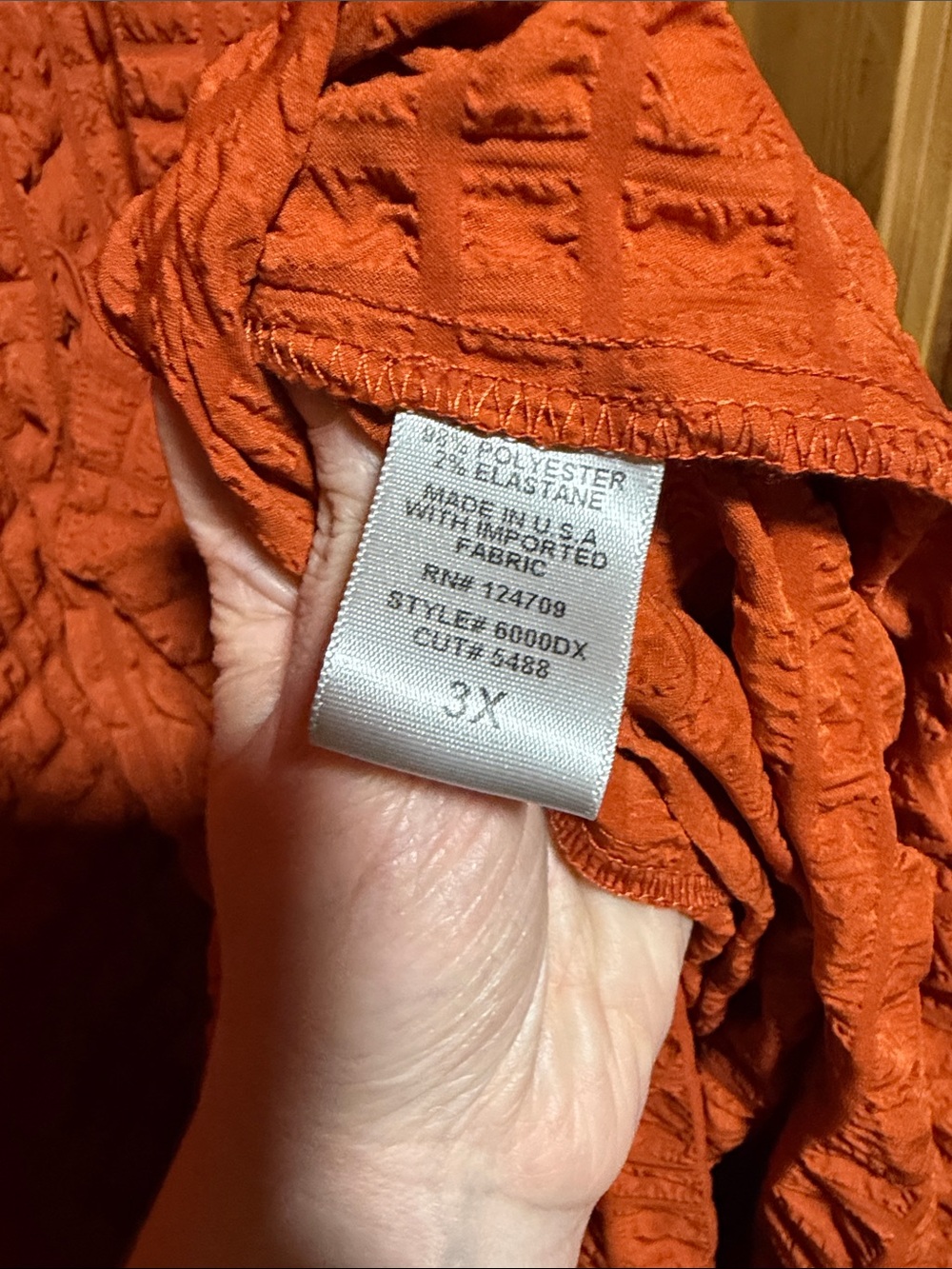 Women's Orange Textured Long Sleeve Dress - Picture 6 of 7